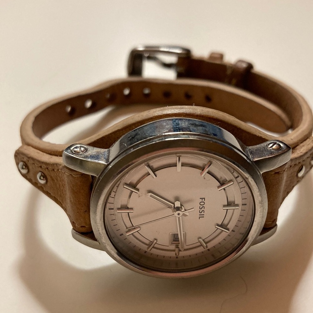 Tan Fossil leather watch